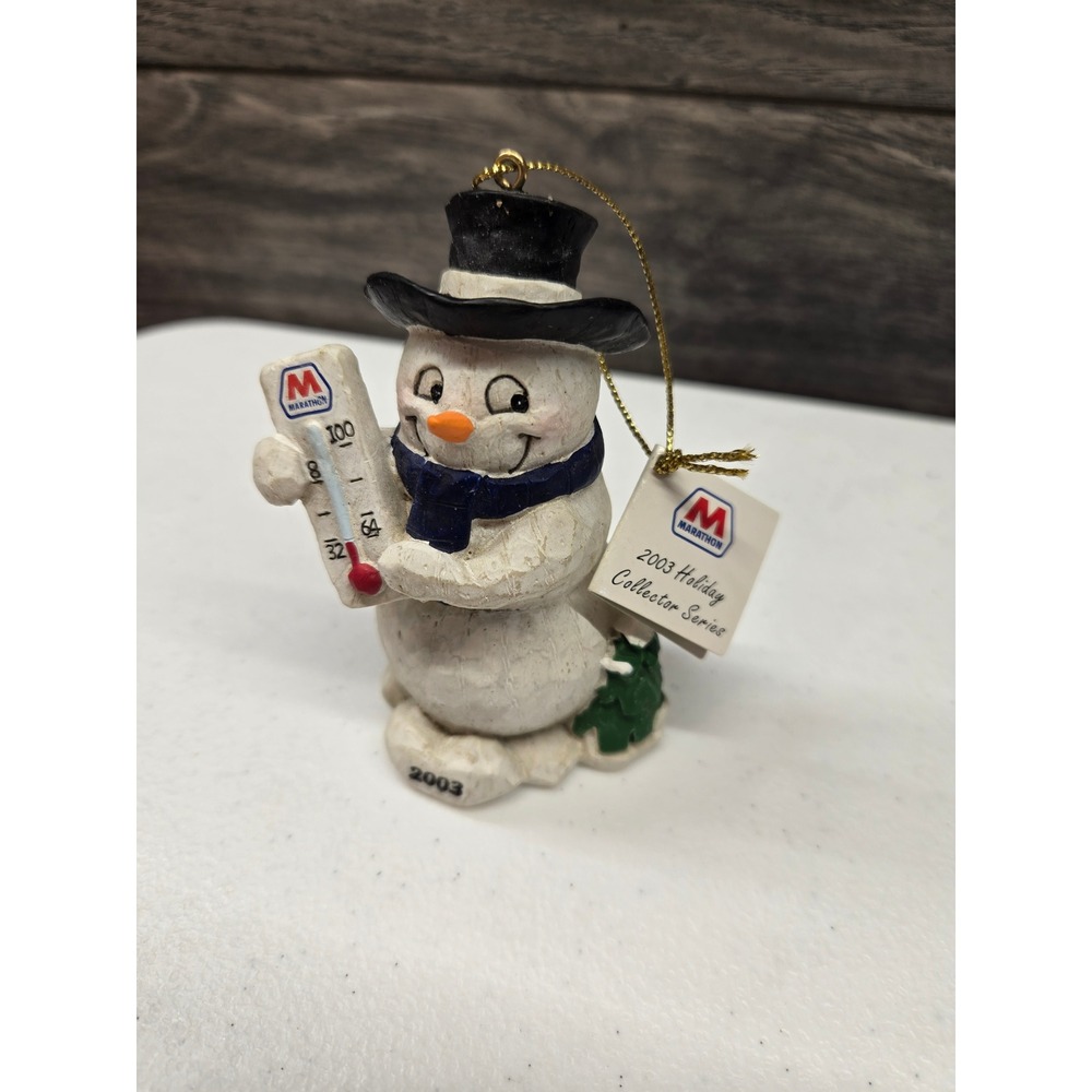 Marathon Oil 2003 Holiday Collector Series Snowman Ornament Thermometer Resin
